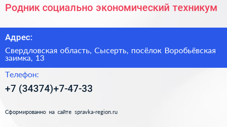 Родник социально экономический техникум - визитка