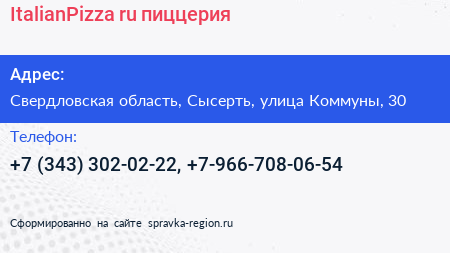 ItalianPizza ru пиццерия - визитка
