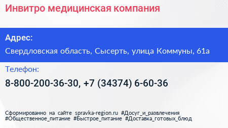 Инвитро медицинская компания - визитка