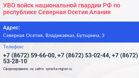 УВО войск национальной гвардии РФ по республике Северная Осетия Алания - визитка