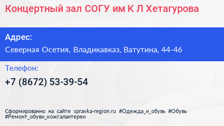 Концертный зал СОГУ им К Л Хетагурова - визитка