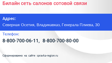Билайн сеть салонов сотовой связи - визитка