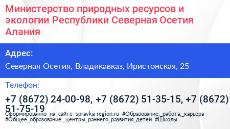 Министерство природных ресурсов и экологии Республики Северная Осетия Алания - визитка