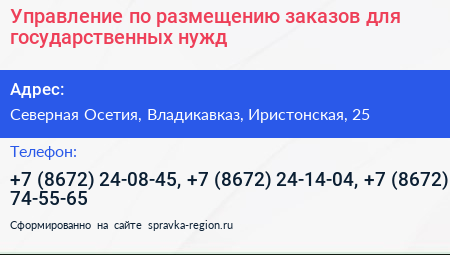 Управление по размещению заказов для государственных нужд - визитка