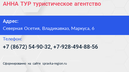 АННА ТУР туристическое агентство - визитка