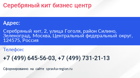 Серебряный кит бизнес центр - визитка