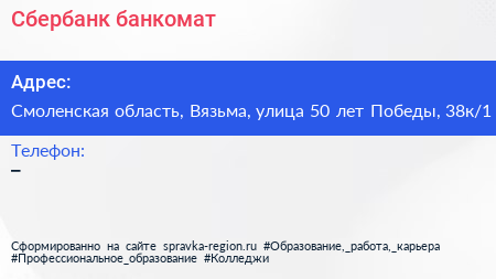 Сбербанк банкомат - визитка