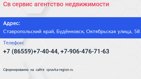 Св сервис агентство недвижимости - визитка