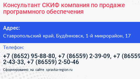 Консультант СКИФ компания по продаже программного обеспечения - визитка