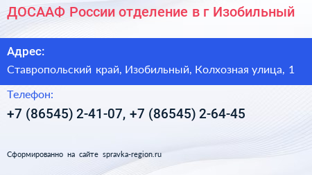 ДОСААФ России отделение в г Изобильный - визитка