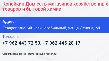 Копейкин Дом сеть магазинов хозяйственных товаров и бытовой химии - визитка
