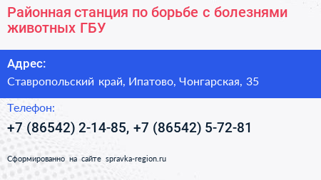 Районная станция по борьбе с болезнями животных ГБУ - визитка