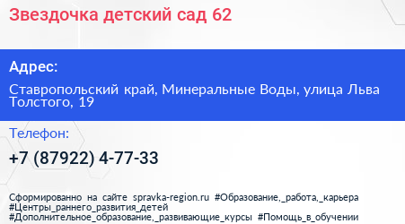 Звездочка детский сад 62 - визитка