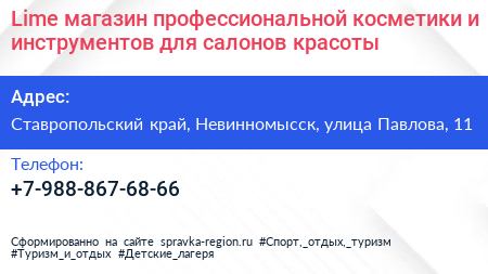 Lime магазин профессиональной косметики и инструментов для салонов красоты - визитка