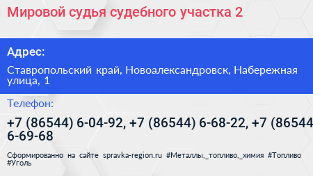 Мировой судья судебного участка 2 - визитка