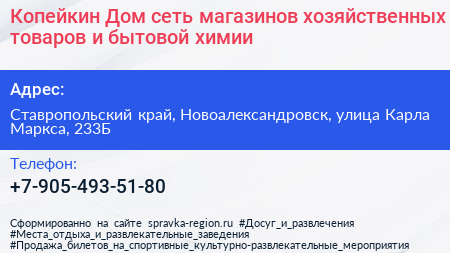 Копейкин Дом сеть магазинов хозяйственных товаров и бытовой химии - визитка