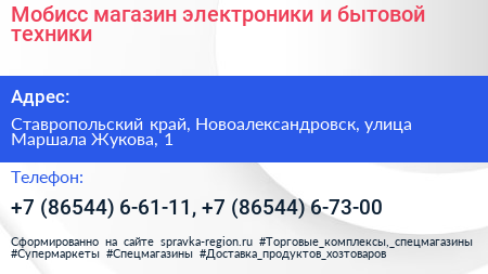 Мобисс магазин электроники и бытовой техники - визитка