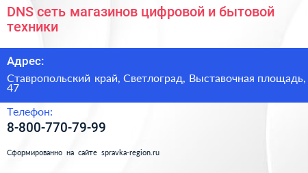 DNS сеть магазинов цифровой и бытовой техники - визитка