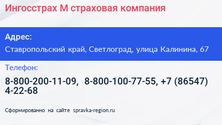 Ингосстрах М страховая компания - визитка