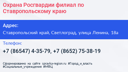 Охрана Росгвардии филиал по Ставропольскому краю - визитка