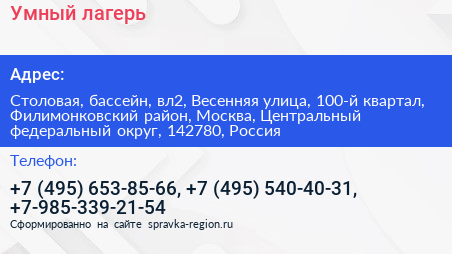 Умный лагерь - визитка