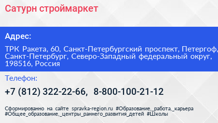 Сатурн строймаркет - визитка