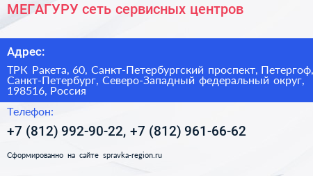 МЕГАГУРУ сеть сервисных центров - визитка