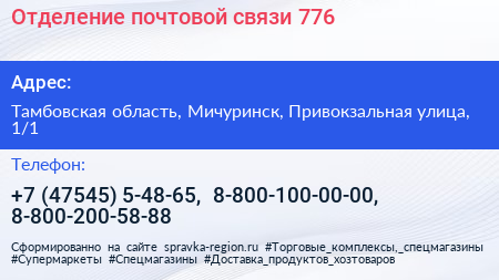 Отделение почтовой связи 776 - визитка