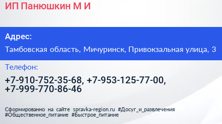 ИП Панюшкин М И  - визитка