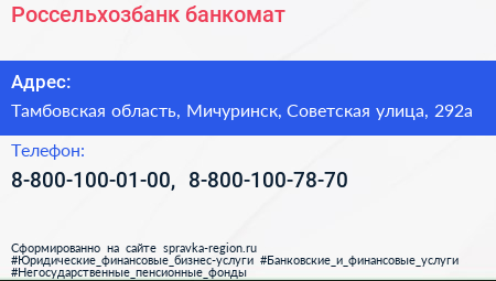 Нажмите, чтобы скачать визитку Россельхозбанк банкомат - визитка