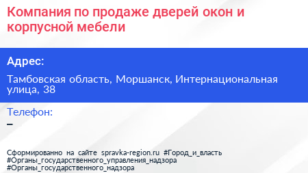Компания по продаже дверей окон и корпусной мебели - визитка