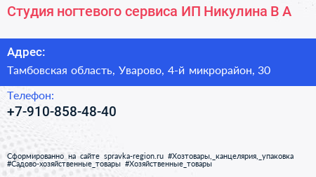 Студия ногтевого сервиса ИП Никулина В А  - визитка