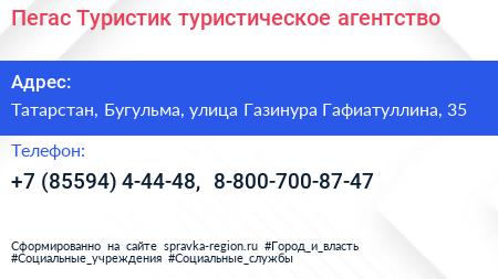 Пегас Туристик туристическое агентство - визитка