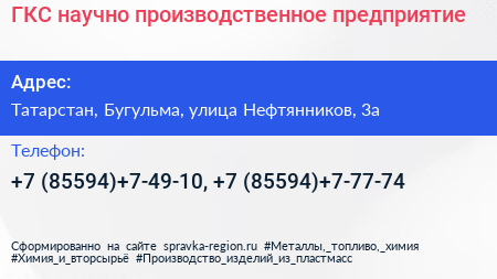ГКС научно производственное предприятие - визитка