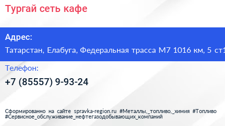 Тургай сеть кафе - визитка