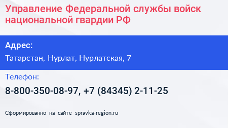 Управление Федеральной службы войск национальной гвардии РФ - визитка
