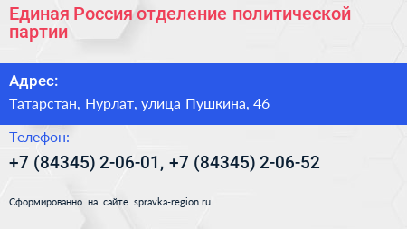 Единая Россия отделение политической партии - визитка