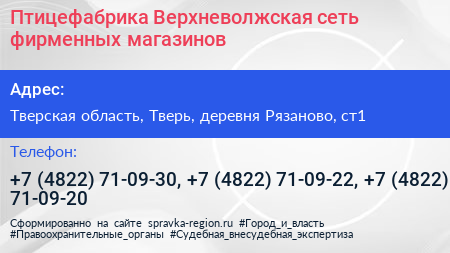 Птицефабрика Верхневолжская сеть фирменных магазинов - визитка