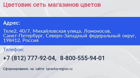 Цветовик сеть магазинов цветов - визитка