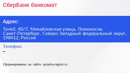 СберБанк банкомат - визитка