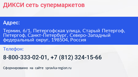 ДИКСИ сеть супермаркетов - визитка