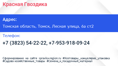 Красная Гвоздика - визитка