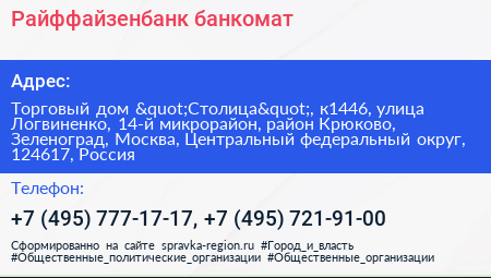 Райффайзенбанк банкомат - визитка