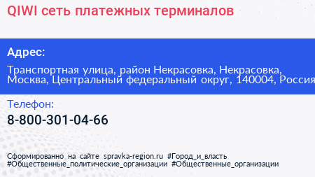 QIWI сеть платежных терминалов - визитка