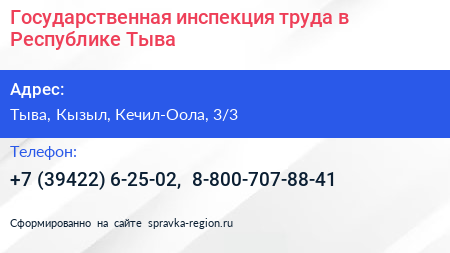 Государственная инспекция труда в Республике Тыва - визитка