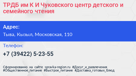 ТРДБ им К И Чуковского центр детского и семейного чтения - визитка