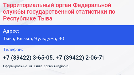 Территориальный орган Федеральной службы государственной статистики по Республике Тыва - визитка