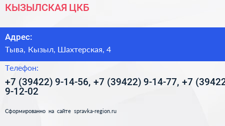 КЫЗЫЛСКАЯ ЦКБ - визитка