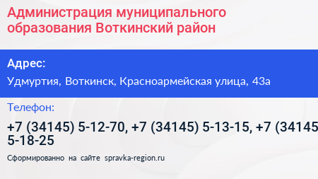 Администрация муниципального образования Воткинский район - визитка