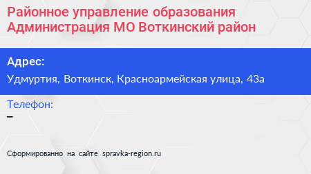 Районное управление образования Администрация МО Воткинский район - визитка